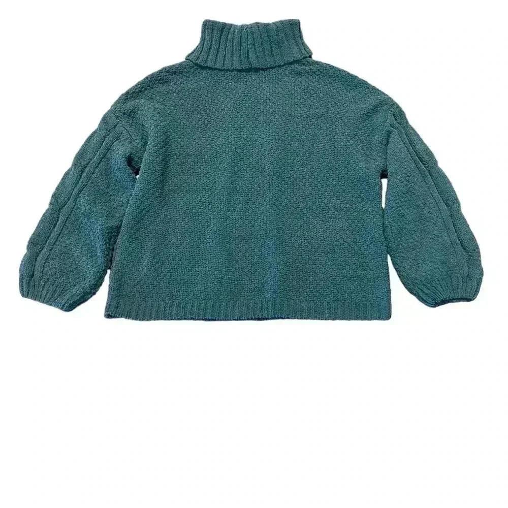 Seven7 Sweater Womens Size L Deep Teal Chenille Cable Knit Turtle Cowl‎ Neck